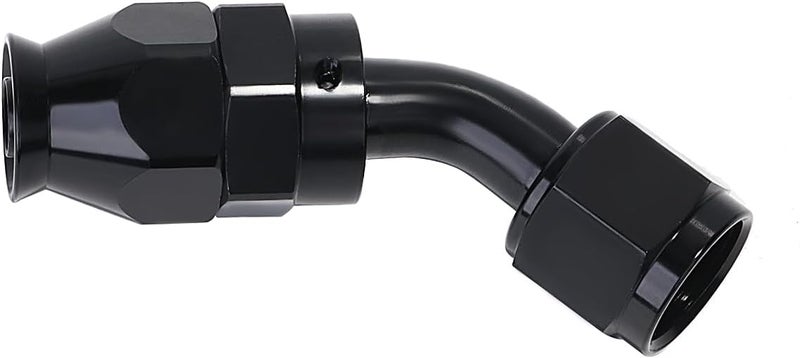 6AN PTFE Hose End Fitting 45 Degree Ellbow for PTFE Hose, Black Hard Anodized Aluminum 2PCS